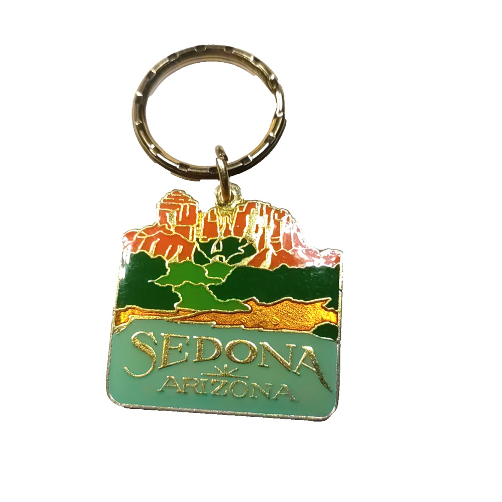 Sedona Arizona Metal Keychain Enamel Souvenir Green Red Orange